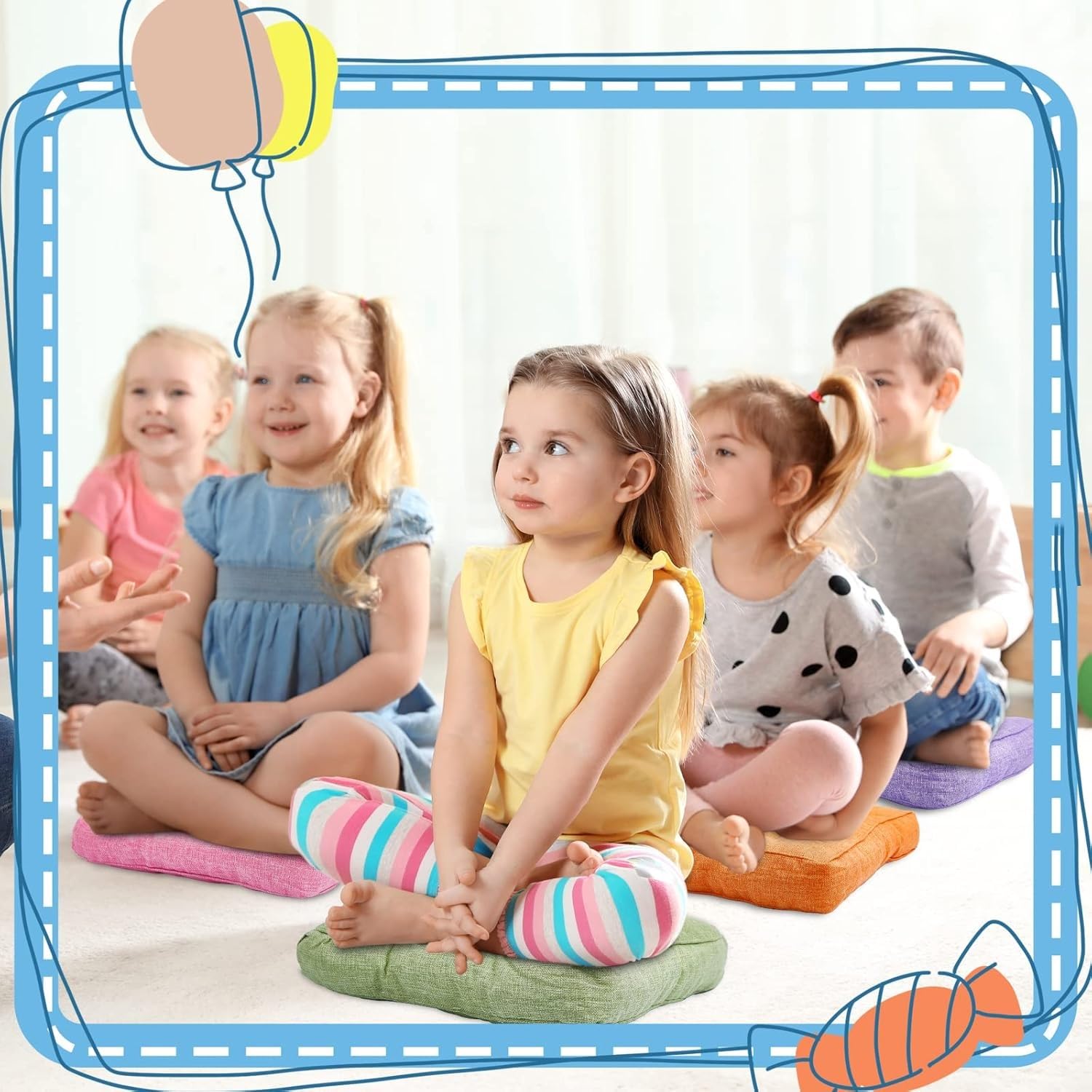 8 Stück 40*40 cm Kissen für Kinder Bodenkissen Flexible Sitzkissen 3,5'' dick Flexible Sitzmöbel für Klassenzimmer Meditationssitzkissen für zu Hause Kinderzimmer Yoga-Dekoration(Rainbow Color)