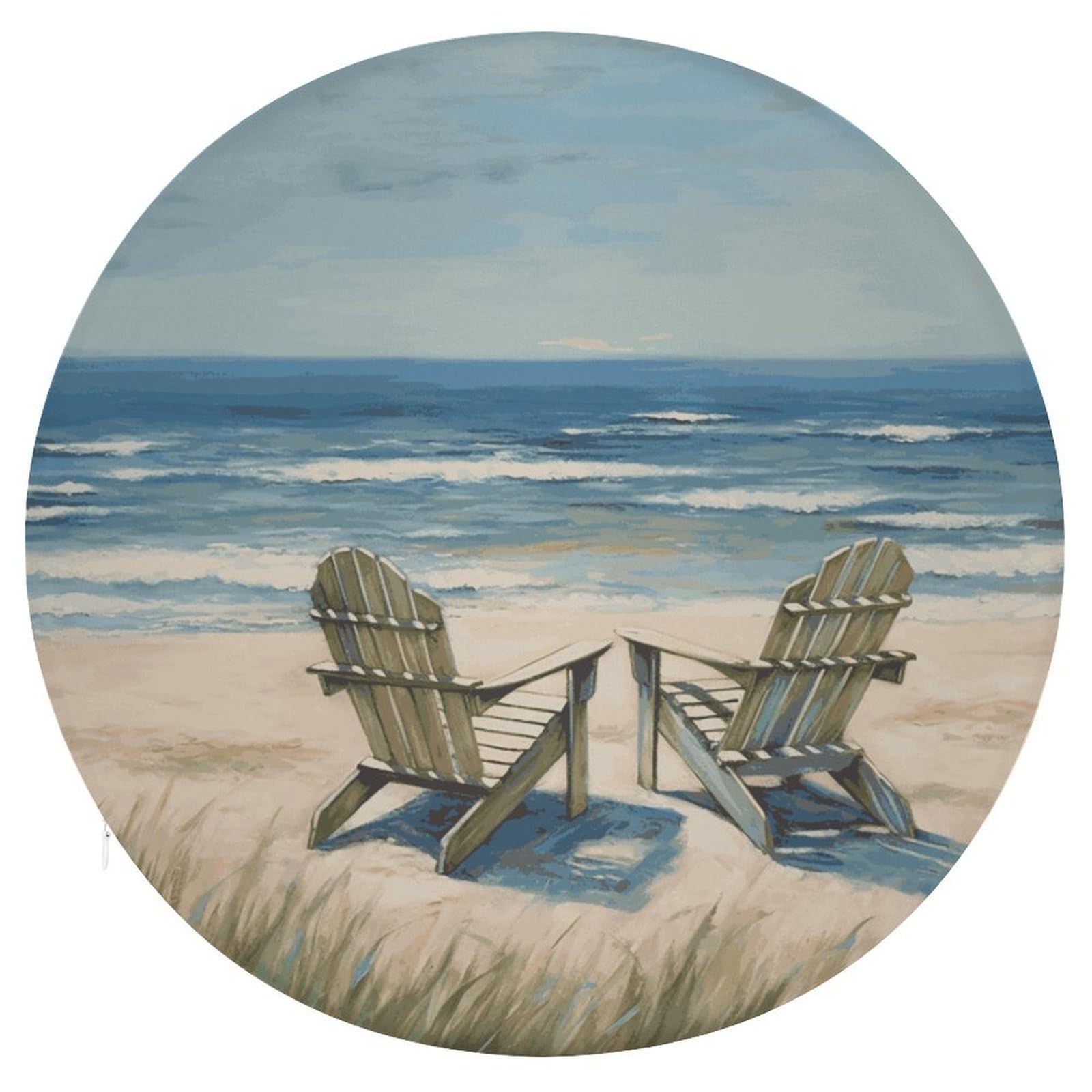 Mousse à mémoire de forme pour ce coussin de siège rond décor de plage