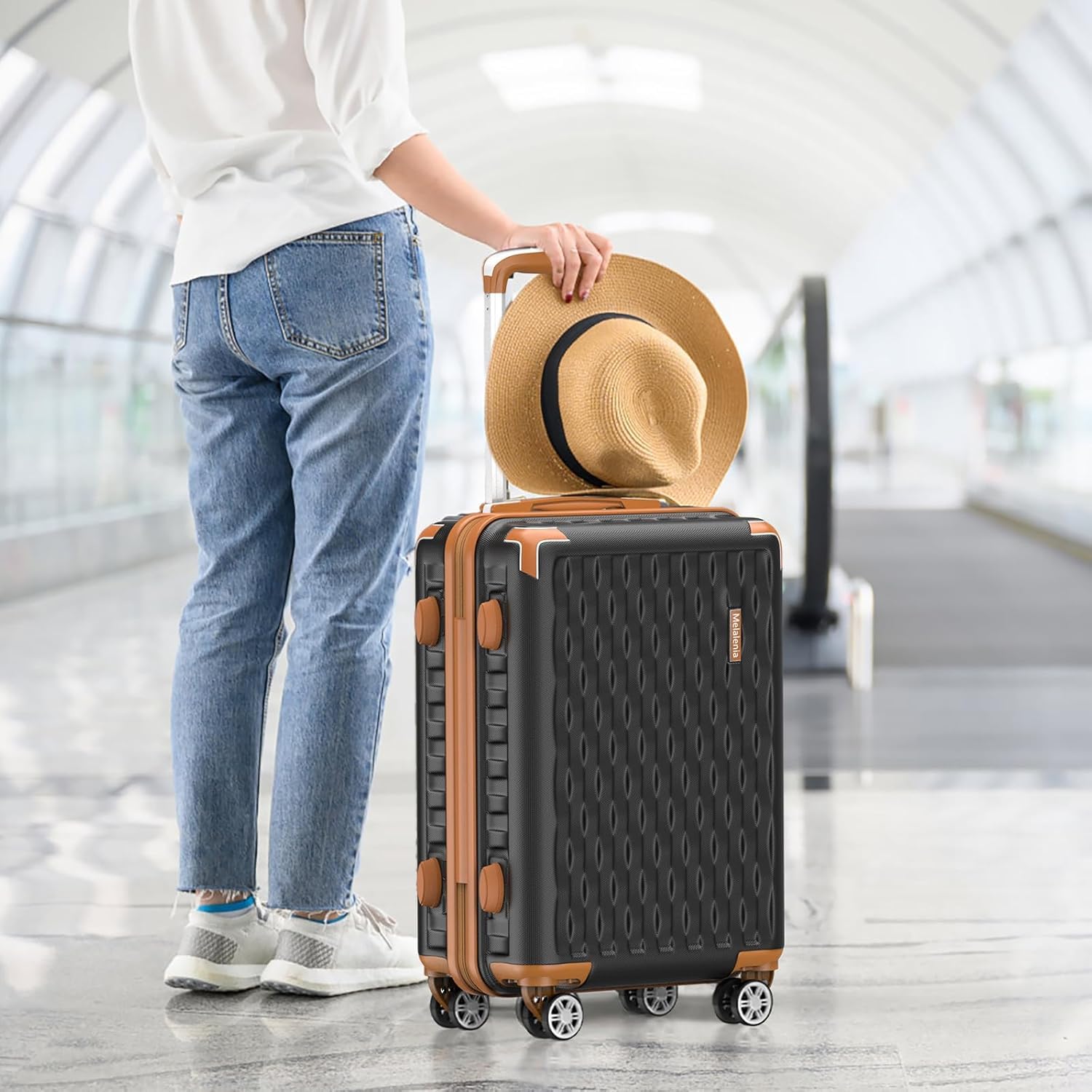 Melalenia Kofferset 7tlg Hartschale Leicht mit 4 Rollen und TSA-Schloss Der Gepäcksets Enthält 1 Kosmetikkoffer 1 Reiserucksack und 1 Kulturbeutel Schwarz