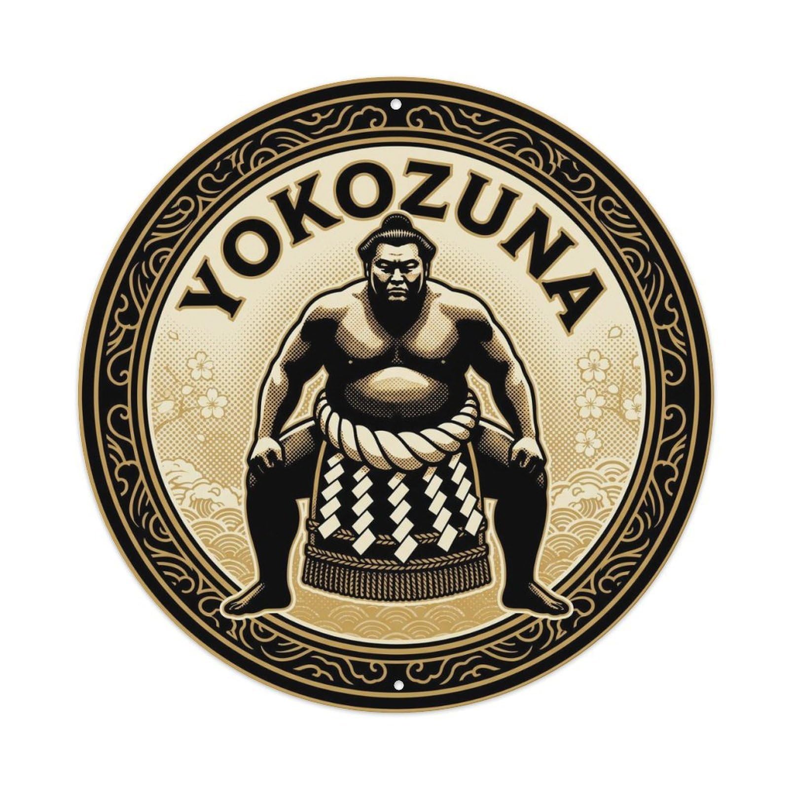 Olyhtr 8X8inch Classic Style Sumo Yokozuna Champion Showa Gold Black Japan Metal Tin Sign