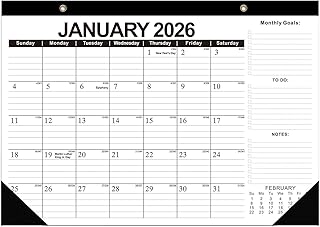 ToDoリスト搭載January2026 June2027対応18ヶ月間デスクカレンダーの目標管理可能な家庭用として利用可能な壁掛け式の厚紙仕様, 黒
