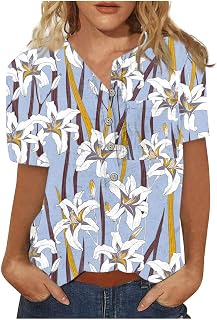 FOojO Short Sleeve Plus Size Spring Tunic Casual Soft Park Polyeste Printed V Neck Smocked Fit Tunic
