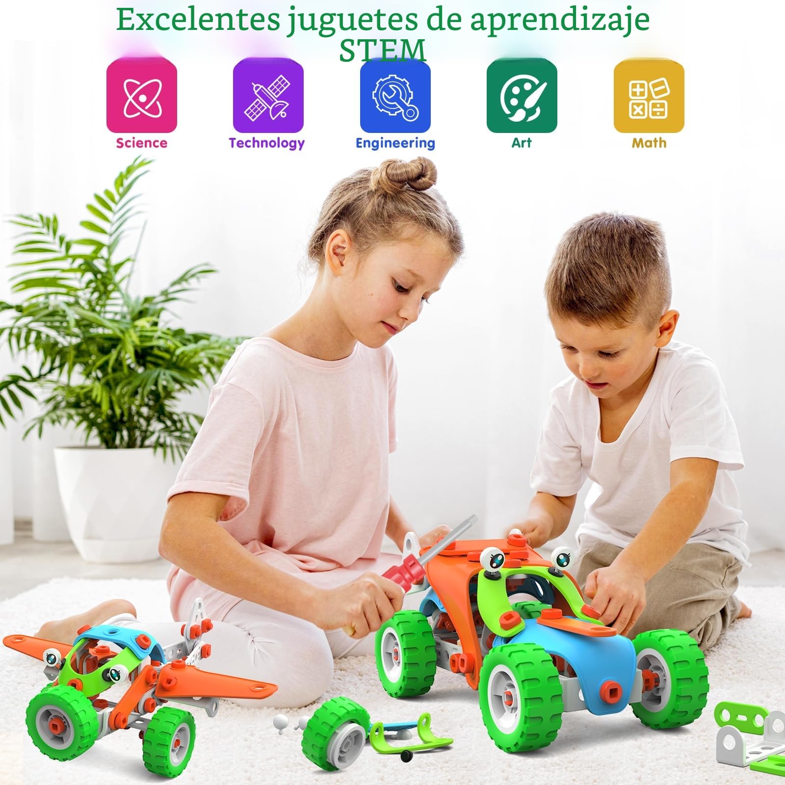 MOONTOY Juguetes Construcciones para Niños 4 A 8 Años, Kit De Construcción Creativa 10 En 1, Juego De Construcción De Ingeniería 185 Piezas para Niños,Educativos Regalo para Niños 4 5 6 7 8 9 Años