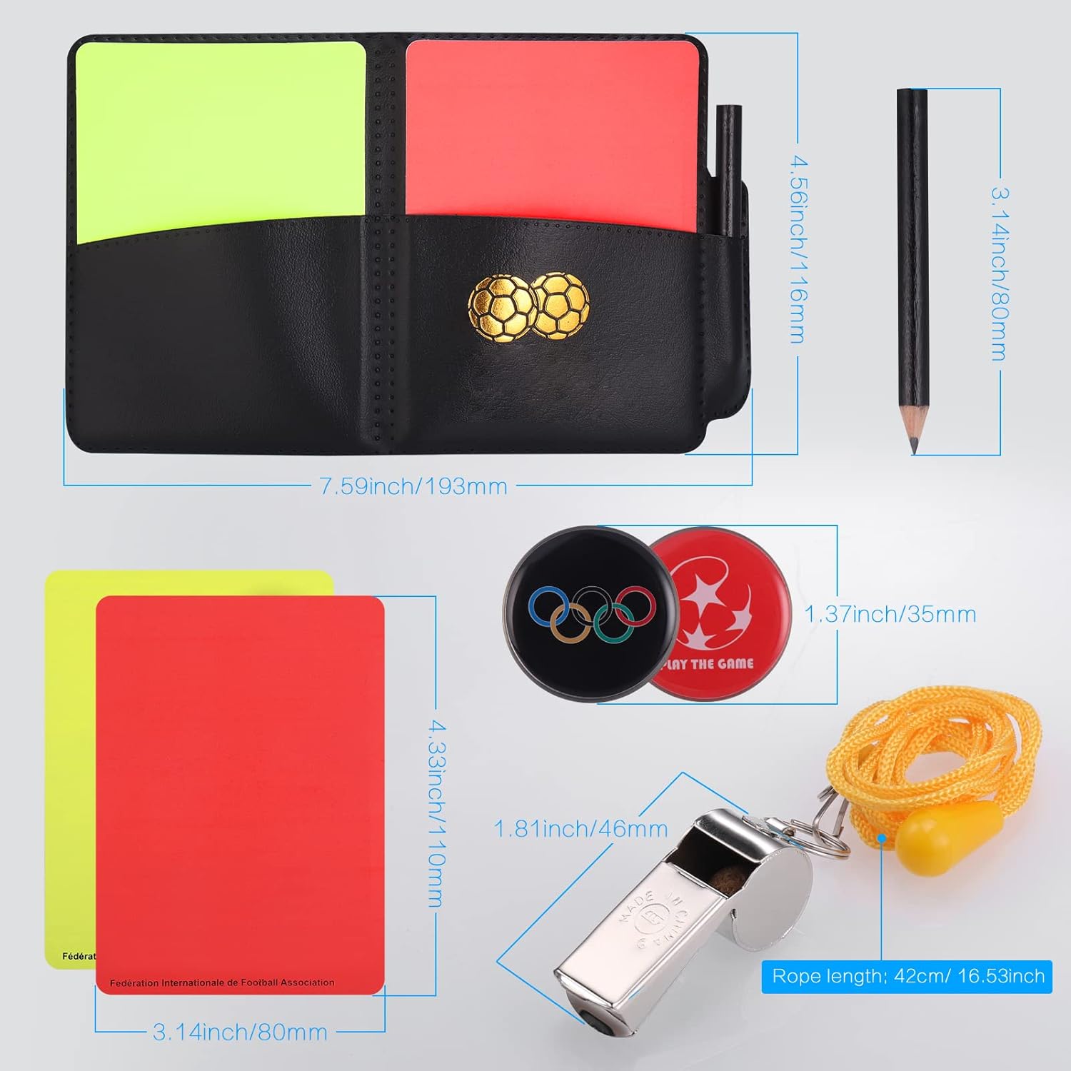 JIZZU 2 Sets Football Referee Kit, Referee Cards Red Yellow Card with 2