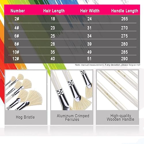 Miniatura 3 de Amagic Juego de 6 pinceles de abanico – Cerda de cerdo natural – Pinceles suaves anti-desprendimiento para pintura al óleo de acuarela acrílica,