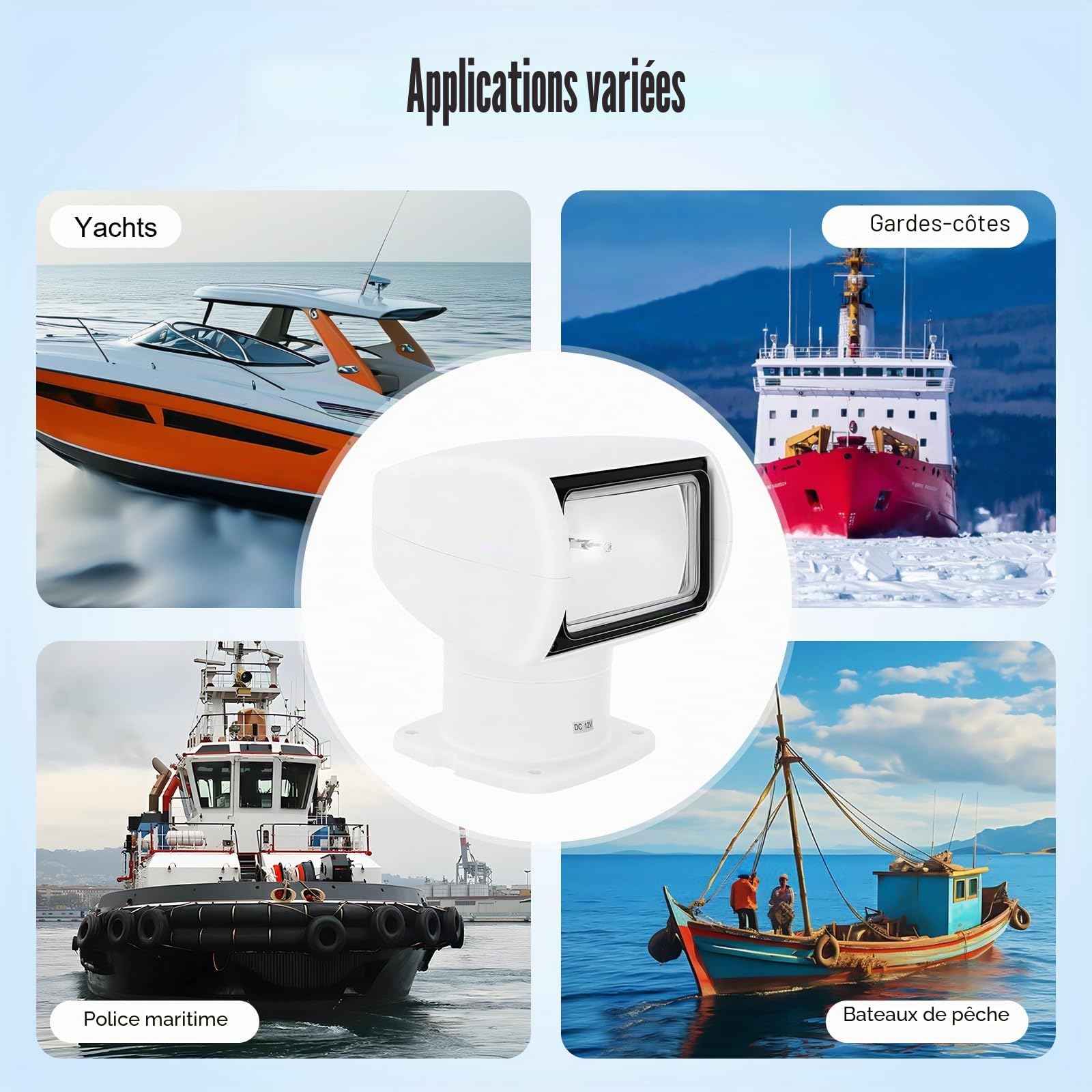 Projecteur de Recherche Pour Bateau Rechargeable - Télécommande - Super Lumineux 2500 Lumens - Grande Capacité - Durable - Léger