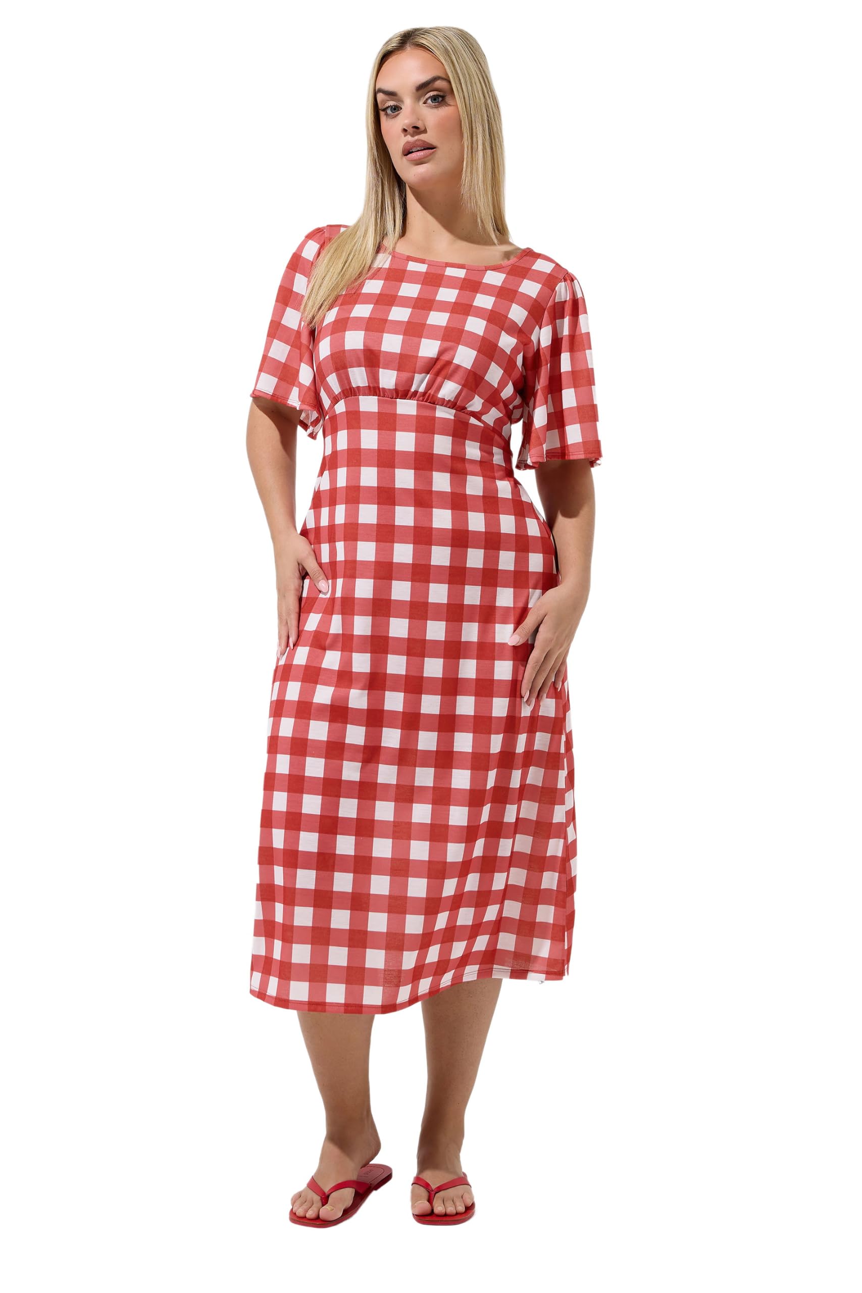 Yours Women's Red Gingham Midi Dress In | Size: 22/24