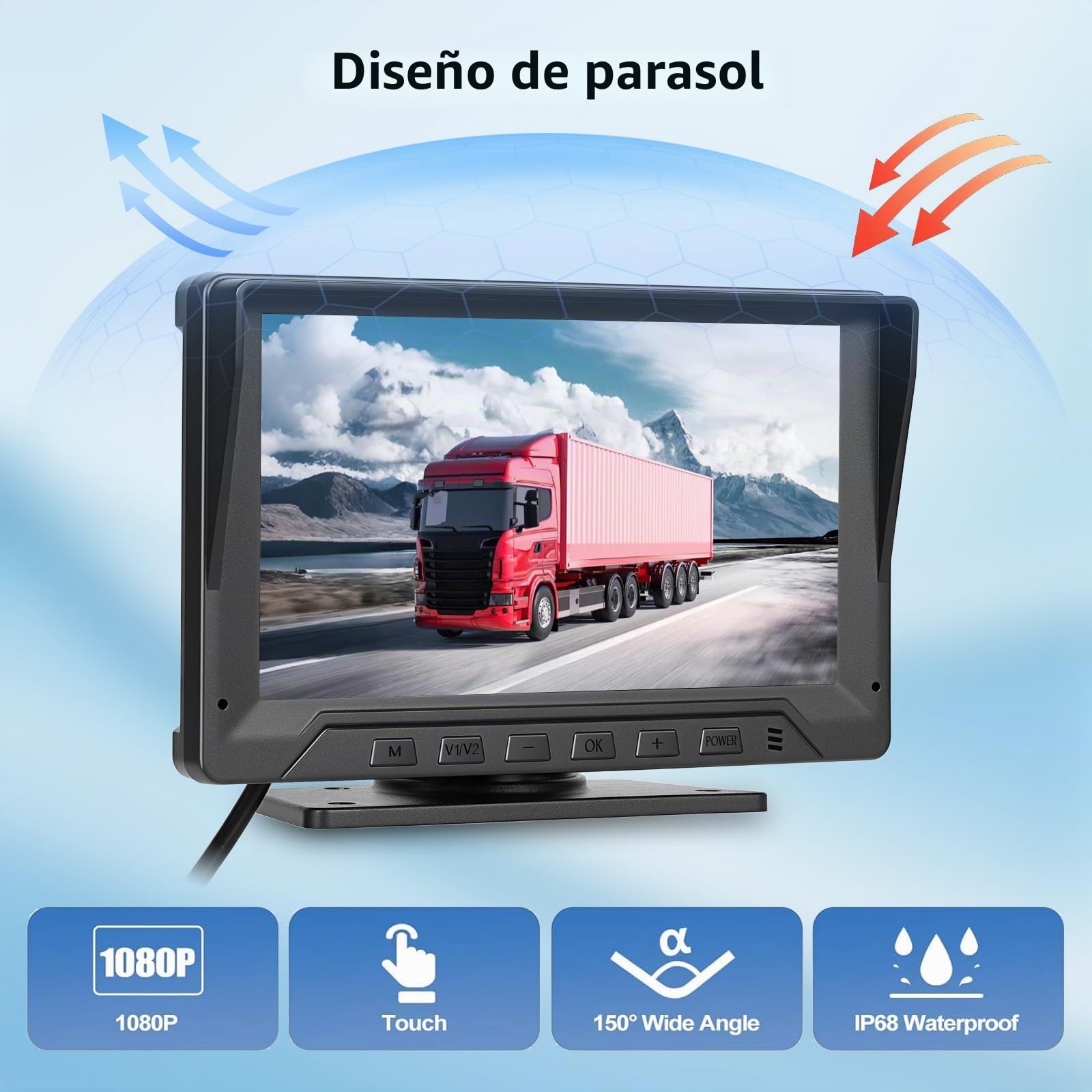 Juego de Cámara de Reversa para Coche de 7 Pulgadas con Radar, Sistema de Cámara Trasera de 1080P a Prueba de Agua con Amplio Ángulo y Líneas Guía de Estacionamiento para Coches, Furgonetas, Camiones
