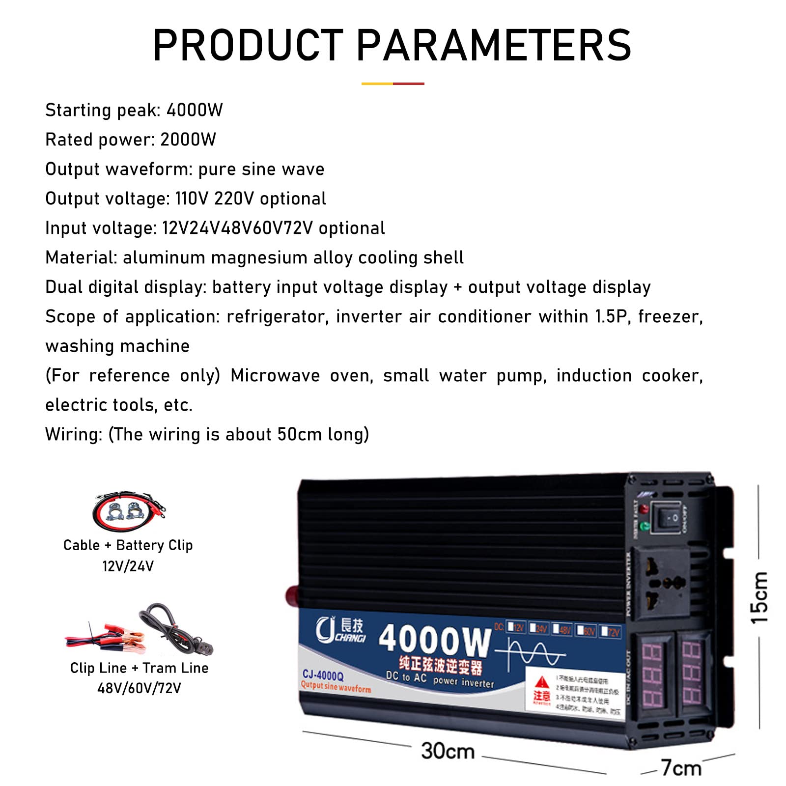Przetwornica czystej fali sinusoidalnej 12V/24V/48V/60V/72V DC na 110V/220V/230V Przetwornica AC, 3000W 4000W 5000W szczyt dla, ciężarówki, Off-Grid Solar Power Inverter,4000W-72Vto110V