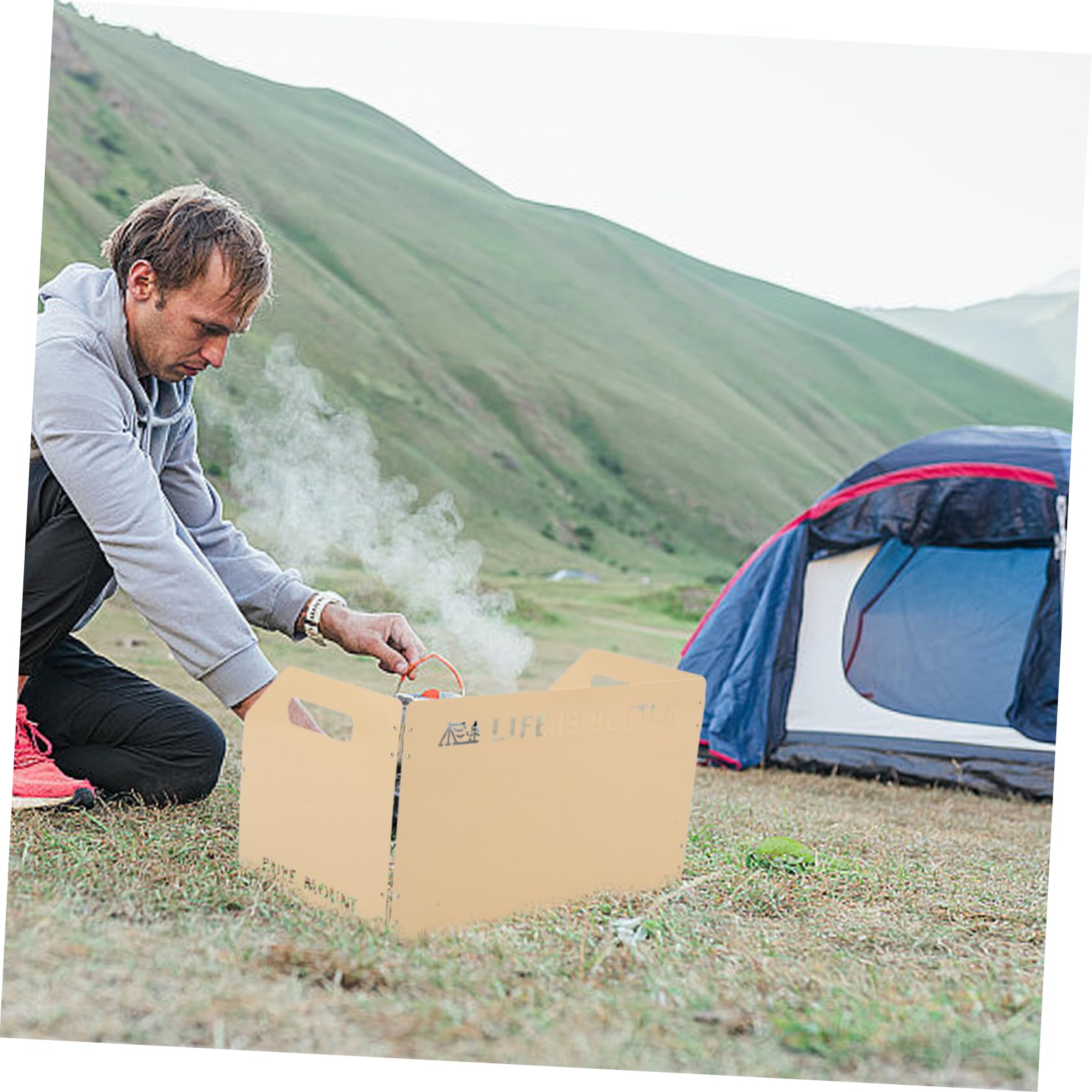 Paravento Pieghevole per Campeggio in Lega di Alluminio Khaki | Antivento Leggero e Portatile, Struttura Robusta, Formato Pieghevole per Uso Outdoor