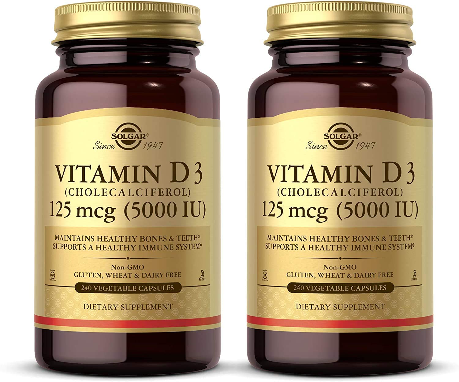Solgar Vitamin D3 (Cholecalciferol) 125 mcg (5000 IU), 240 Vegetable Capsules - Pack of 2 - Help Mai