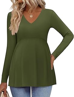 Ekouaer Women's Maternity Shirts Long Sleeve Pregnancy Tops for Women V Neck Tunic Blouses Clothes