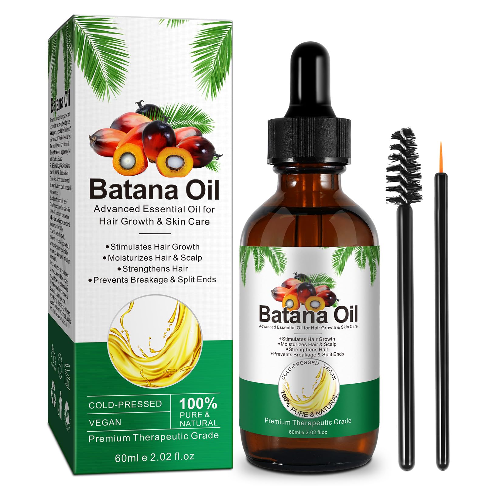 Batana Oil for Hair Growth, 100% Organic for Eyebrows, Eyelashes - Natural Hair Growth Oil for Men & Women 60ML