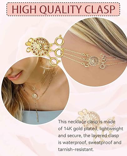 Miniatura 5 de Clysoru Separador de cierres de collar para mujer, oro y plata de 14 quilates, sin enredos, cierre de bloqueo, convertidor de cadena (dorado)