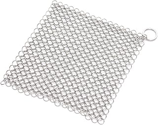 HEPBAK Cast Iron Skillet Cleaner Chainmail, Premium Stainless Steel Chain Maille Scrubber for Cast Iron Pre-Seasoned Pans, Griddles, BBQ Grills, and More Pot Cookware Cleaning-4 * 4 Inch