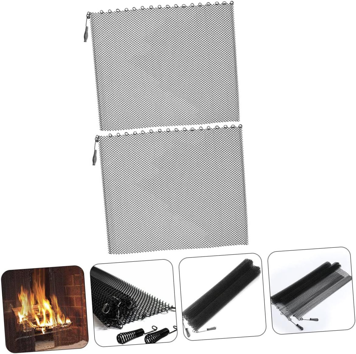 Cabilock 2pcs Iron Mesh Fireplace Screen Curtains Easy-fold Sparks Guard Panel for Living Room