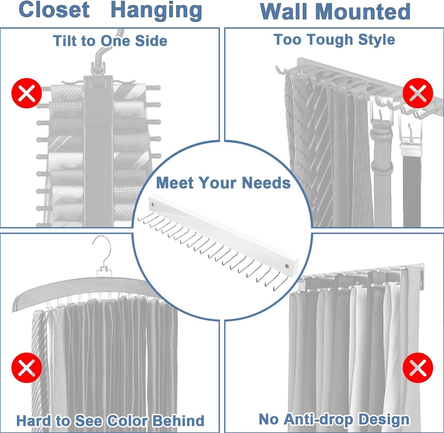 Tie Rack Wall Mounted, Belt Rack Tie Organizer for Men with 20 Storage Hooks, Non Slip 180 Degree Rotating Tie Holder Belt Hanger for Closet/Wall Mount