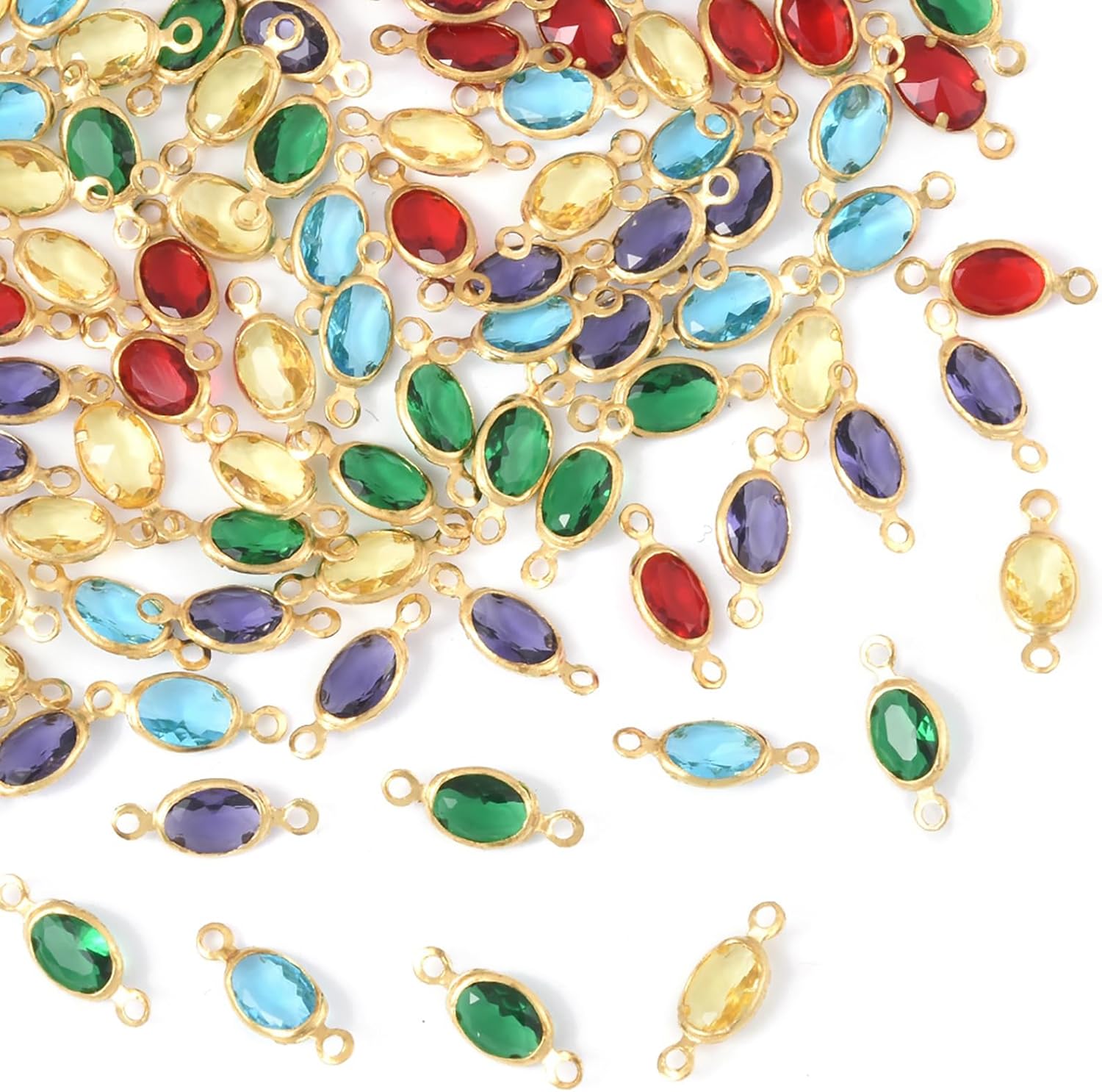 5-100Pcs Glass Connector Charms for Jewelry Making Crystal Square Oval Gold Plated 2 Hole links Geometric Charms for DIY Jewelry Bracelet Necklace Earring Keychain Making and Crafting - Image 5