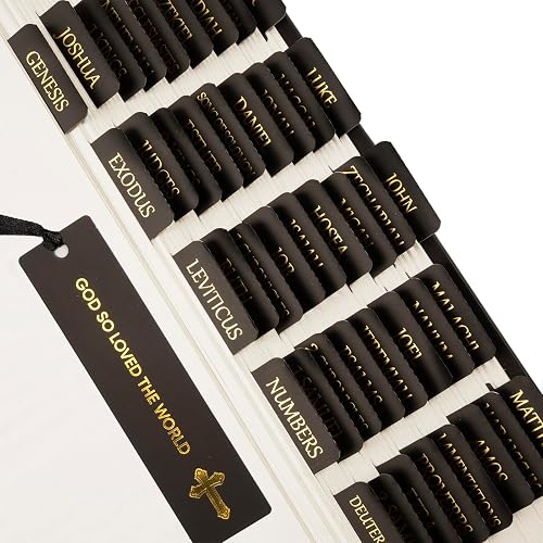 Bible Tabs with Bookmark, Gold Foil Laminated Tabs for Women and Men