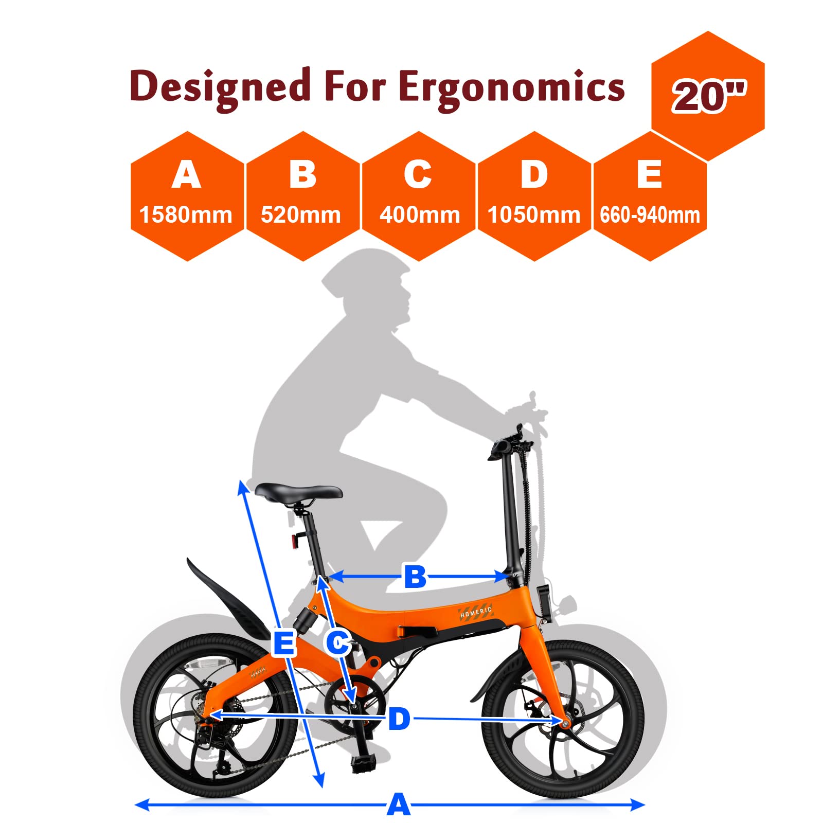 Buy HOMERIC Electric Bike for Adults, 20 Inch Folding E Bike for Men, 250W Electric Bicycle with