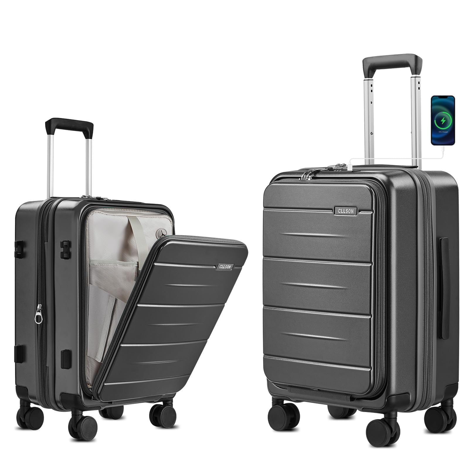 Carry On Luggage with Top Opening Expandable with Front Pocket and USB Charging Port Lightweight with Front Compartment
