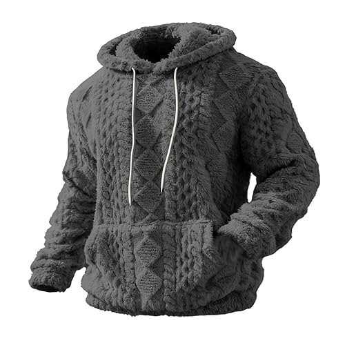 Fuzzy Sherpa Hoodie for Men Winter Thicken Fleece Pullover Top