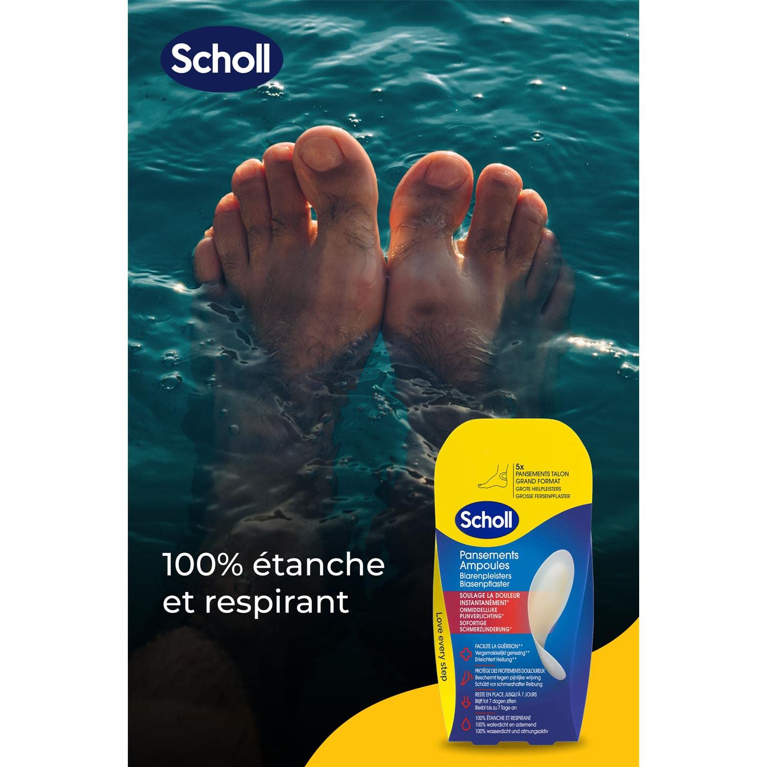 SCHOLL Lot de 6 Etuis de 5 Pansements Ampoules Grand Format spécial Talon