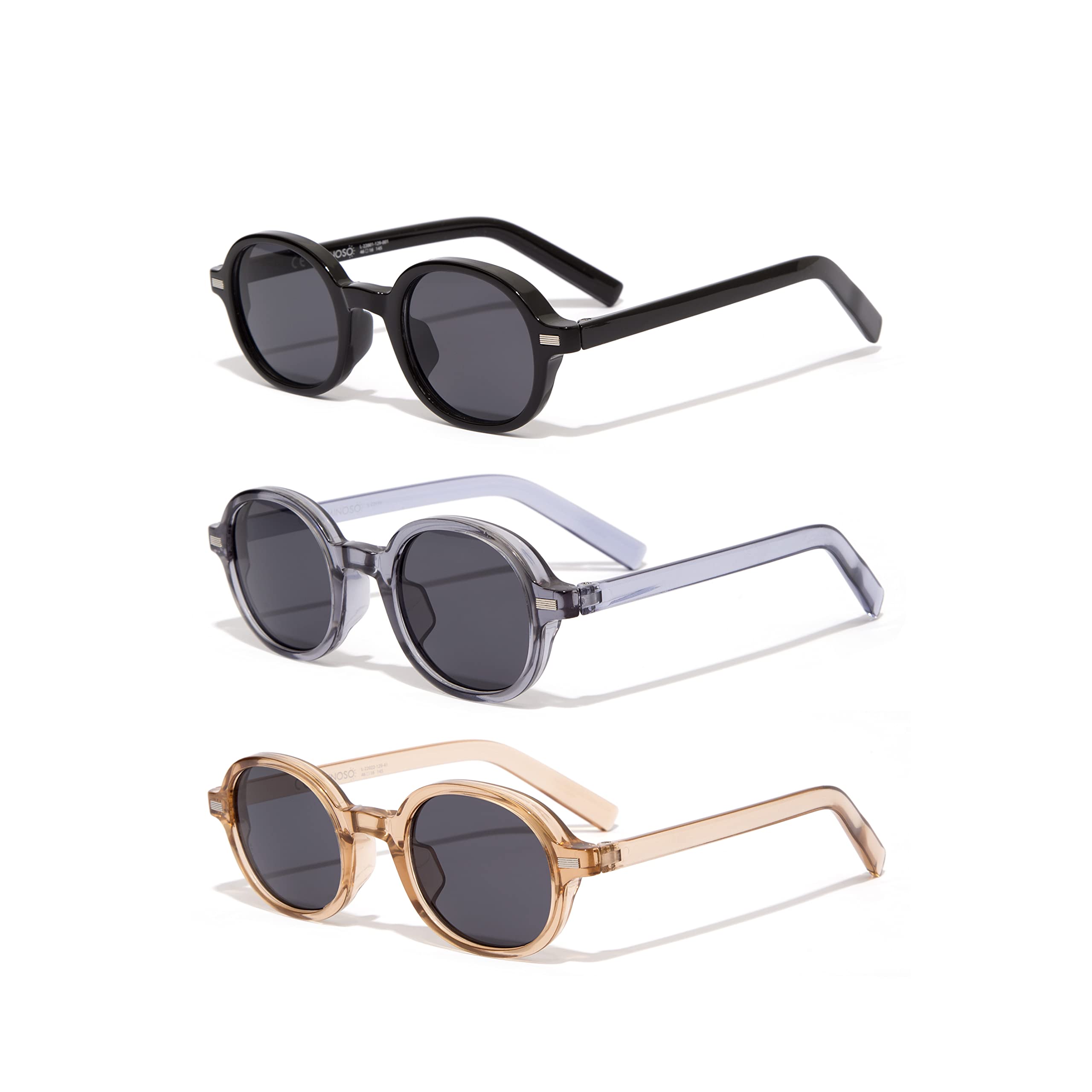 LuminosoSunglasses-Trendy Round Womens Sunglasses - Pack of 3 - Black Sunglasses/Grey/Light Brown Clear Sunglasses - UV400 Protection Ladies Sunglasses and Mens Sunglasses -Vintage Sunglasses