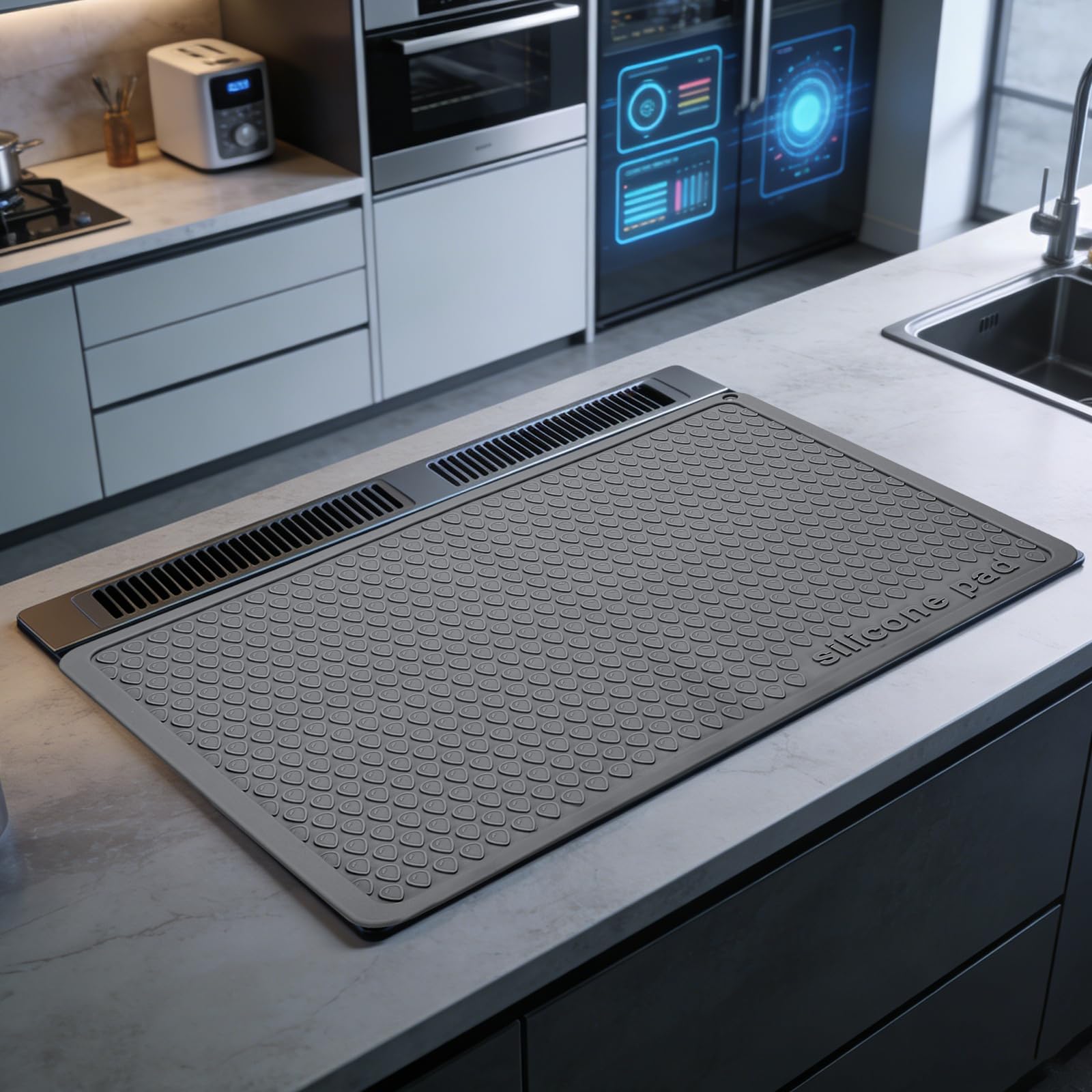 PATIKIL Dish Drying Mat, 16 x 12 Inch Silicone Heat Resistant Drying Pad Stove Top Cover for Kitchen Counter Sink Stove Refrigerator Drawer Liner, Dark Gray