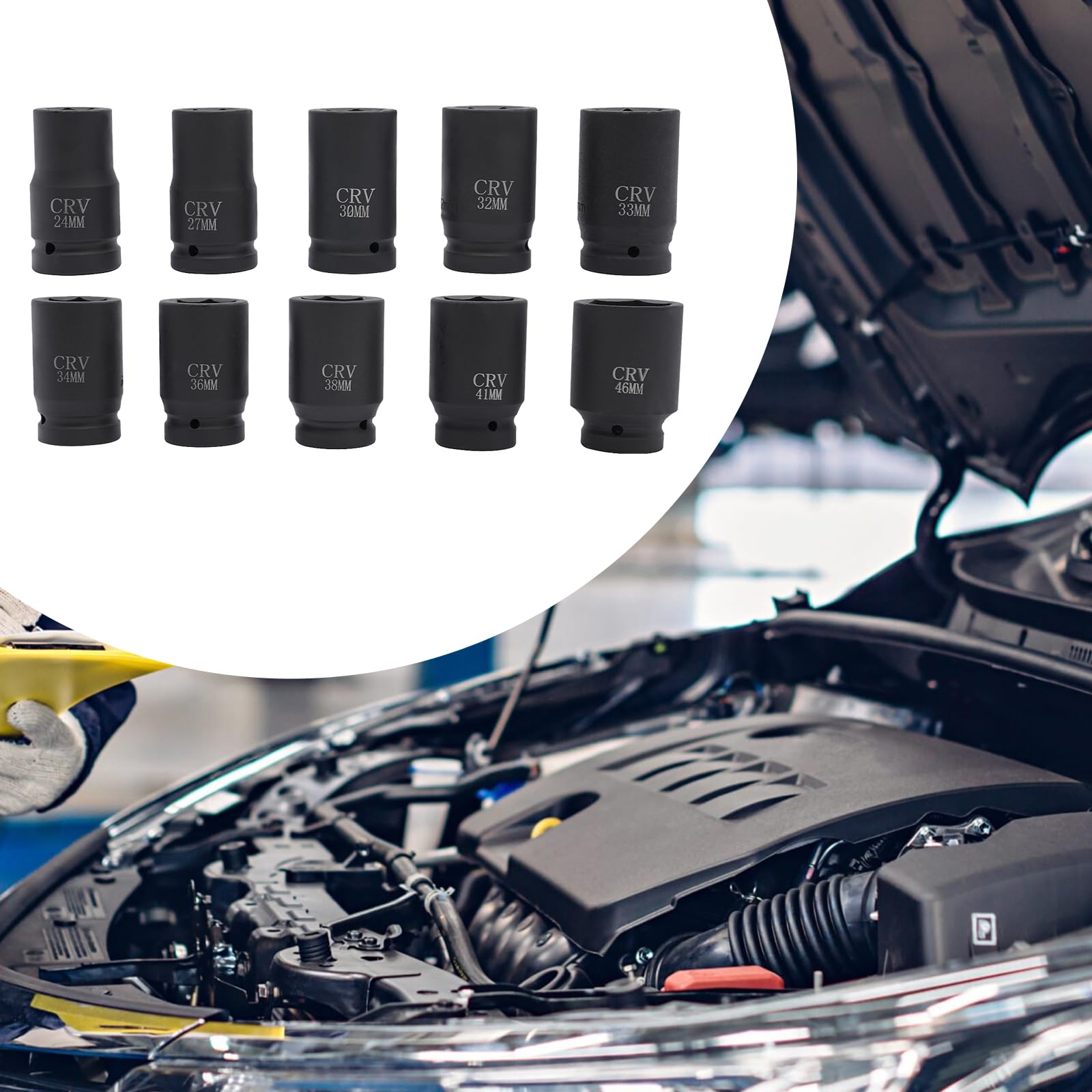 Zestaw nasadek do kluczy udarowych 1", nasadka udarowa, zestaw 10 nasadek 24-46 mm, ciężki chrom molibden gniazdo do ciężarówki, automatyczne narzędzia mechaniczne z walizką do przechowywania narzędzi