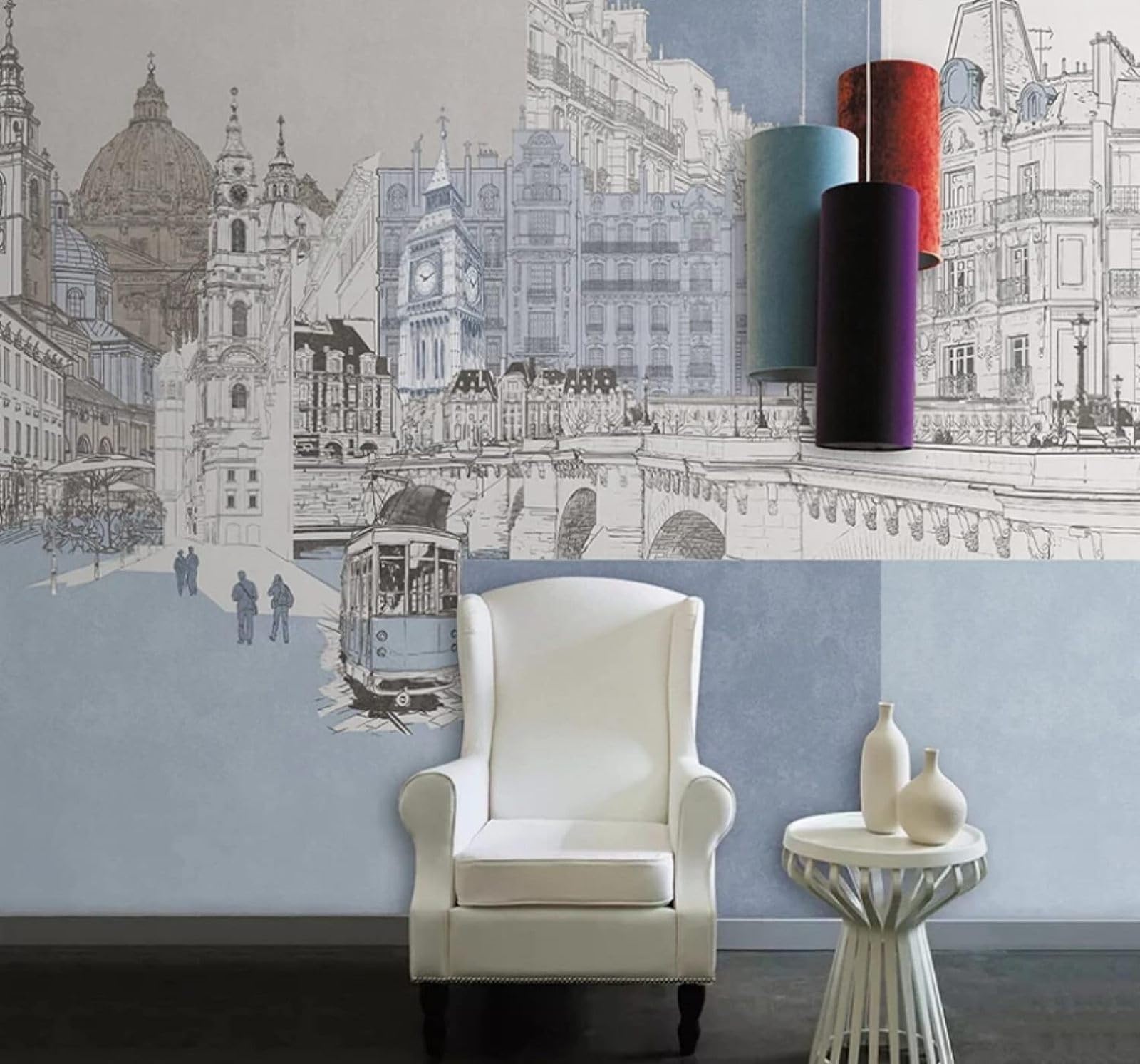 XLMING Hand Drawn Lines City Architecture Streets Scenery 3D Wallpaper Luxury Silk Study Dining Feature Sofa Grey Bedroom Living Room Tv Decorative Wall-400cm×280cm