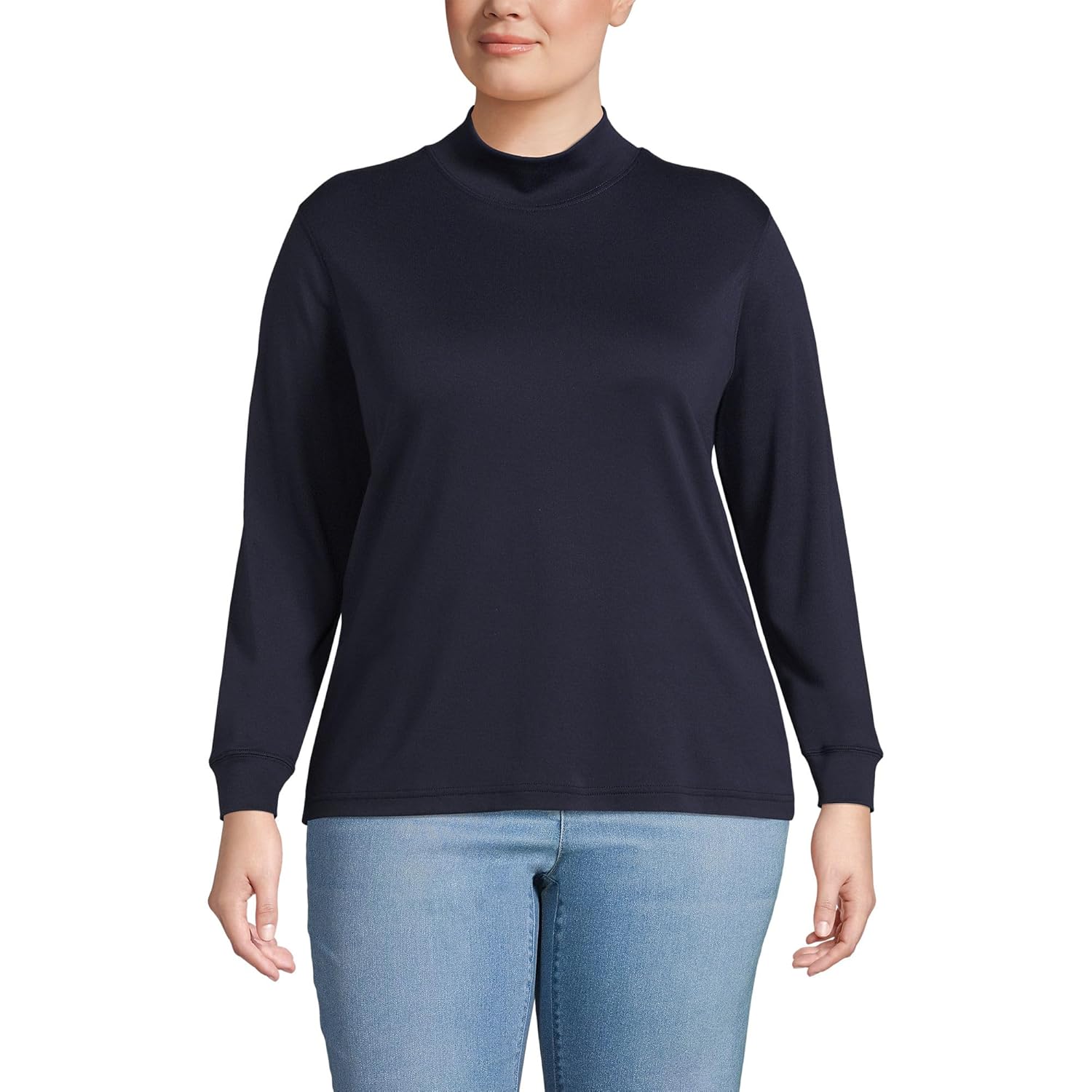 Lands End Womens Long Sleeve American-Grown Supima Cotton Mock Turtleneck Shirt
