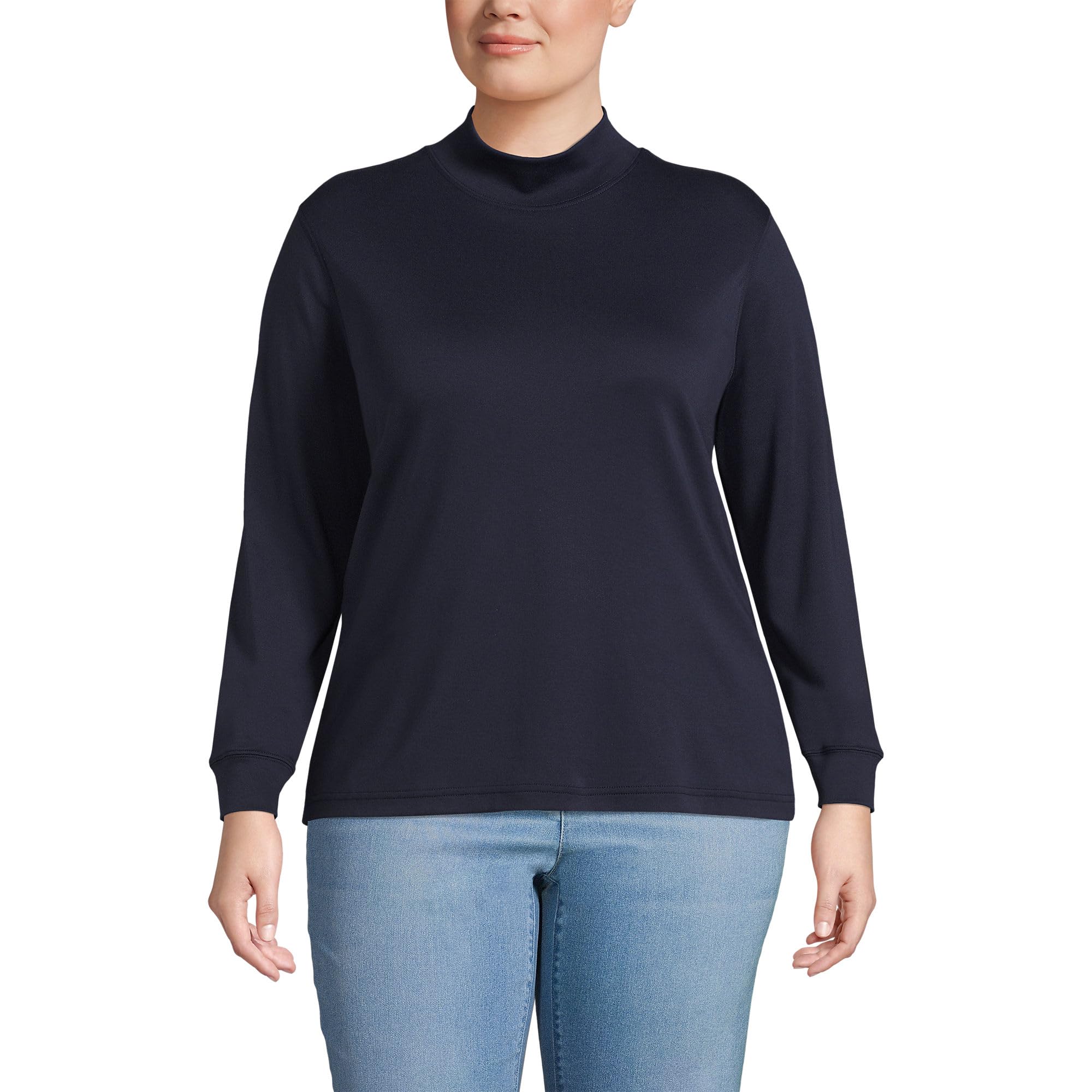 Lands End Womens Long Sleeve American-Grown Supima Cotton Mock Turtleneck Shirt