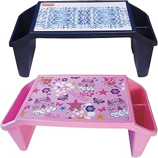 Set of Blue & Pink - Multi-Purpose Lap Desk Laptop Stand Portable Plastic Study Table for Kids Read Eat Watch Movie on Couch Sofa or Floor Coffee Serving Tray Breakfast in Bed Table with Storage Space