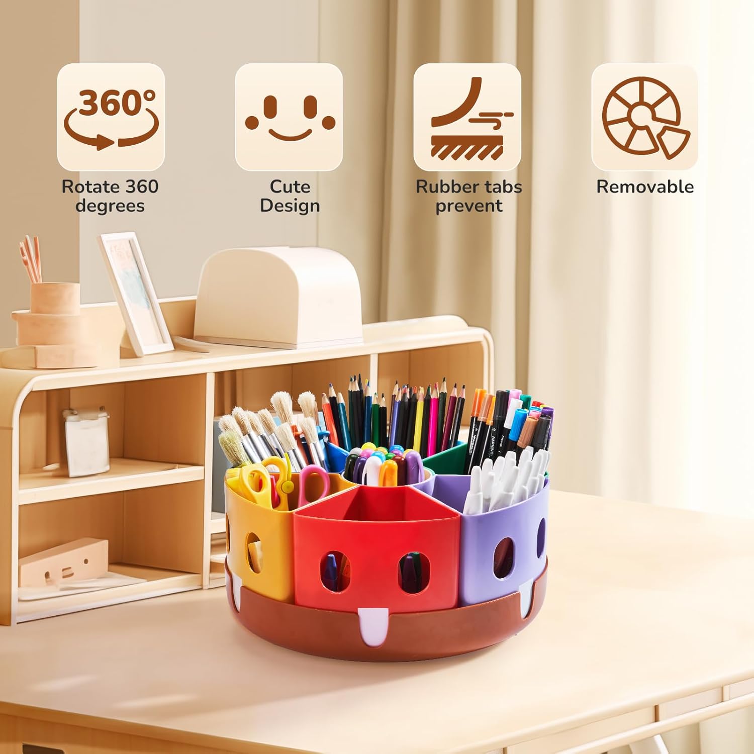 GAMENOTE Rotating Art Supplies Organizer - Lazy Susan Office School Supply for Kids Desk Organization and Storage Homeschool Craft Caddy Classroom Organization (Large) (Pack of 3)