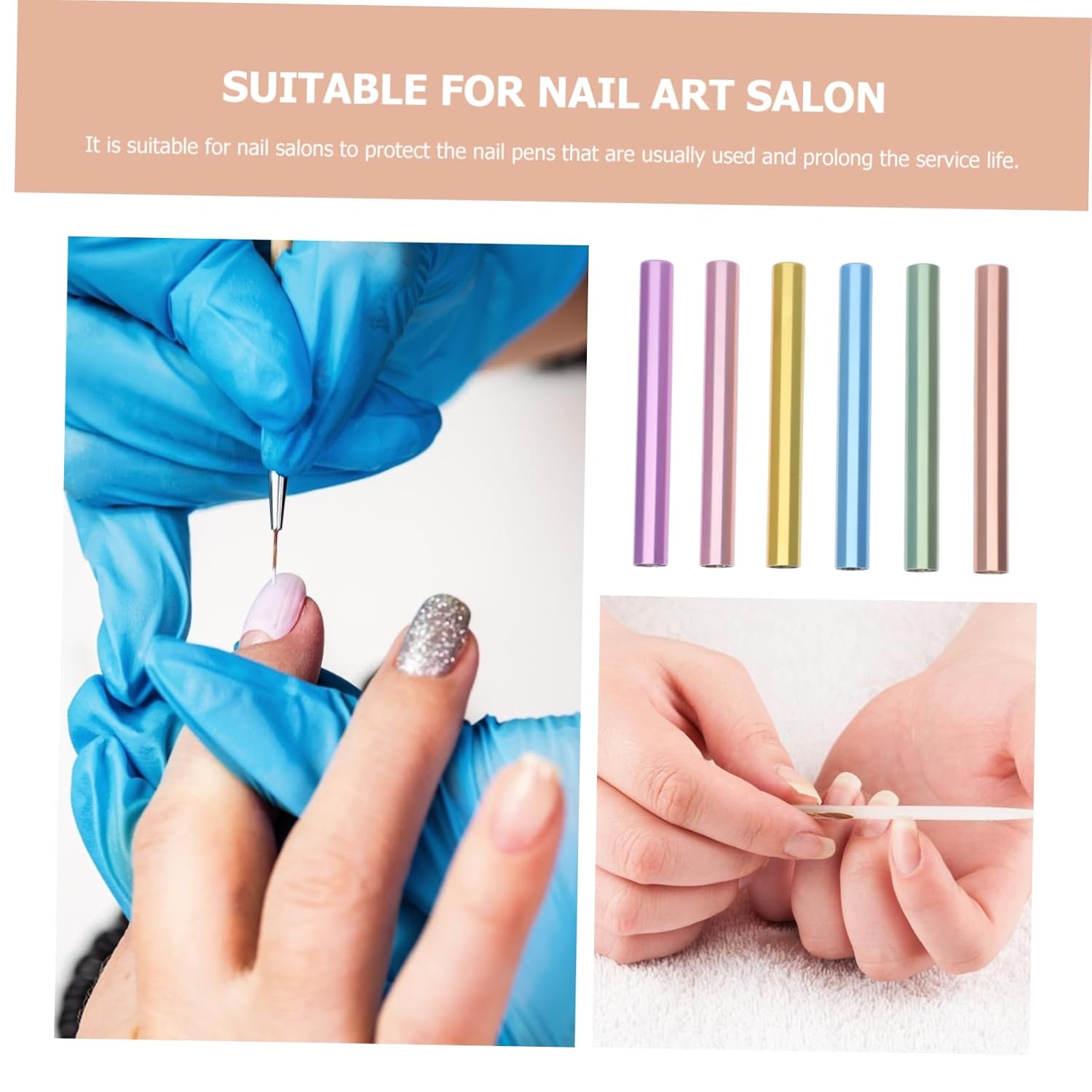 6pcs Nail Art Brush Caps Manicure Pen Cap Protectors Reusable Zinc Alloy Brush Covers