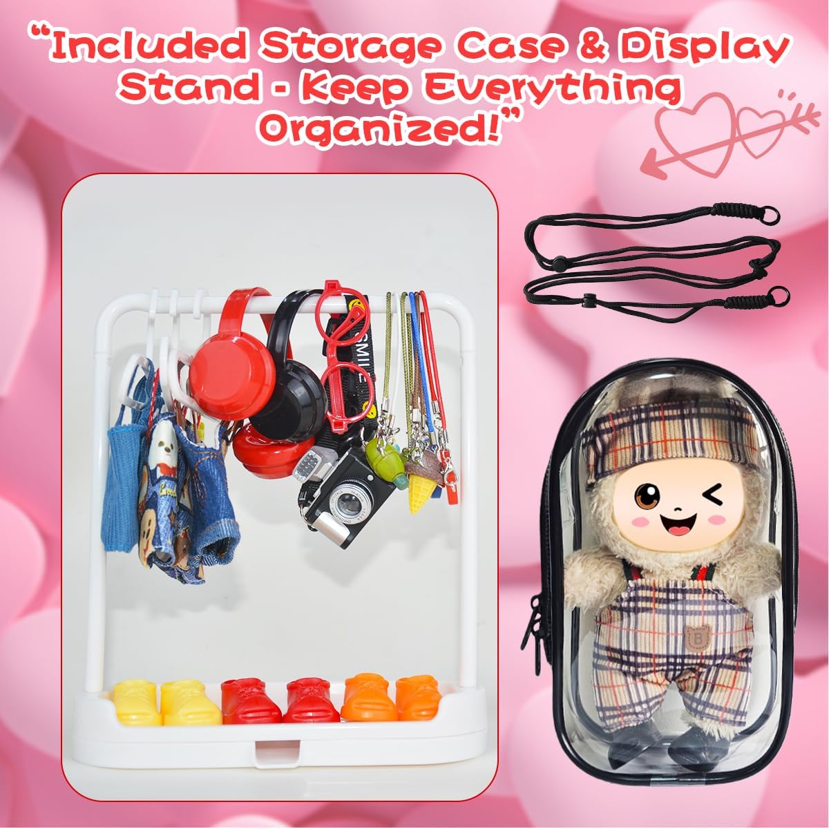 33 Pack Compatible for Labubu Clothes Outfits,Premium Labubu Accessories Case Shoes for 17cm Dolls,Labubu Birthday Party Decoration- Includes 6-Pack Doll Clothes Sets,Camera,Sunglasses