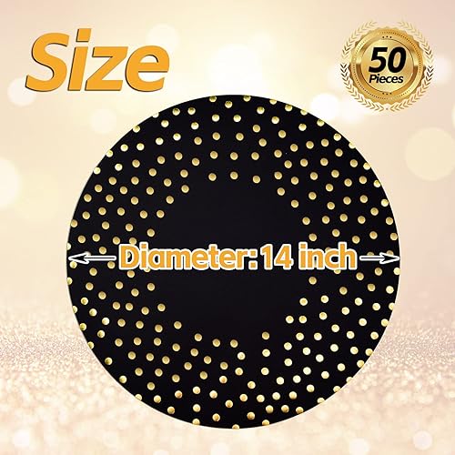 Miniatura 3 de 50 manteles individuales de papel de aluminio de 14 pulgadas, color blanco y oro rosa, manteles individuales redondos con lunares dorados, manteles