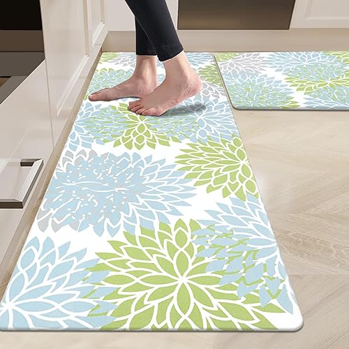 Miniatura 26 de HEBE Juego de tapetes de cocina antifatiga de 2 piezas, tapetes de cocina antideslizantes para piso, tapetes de cocina acolchados, impermeables,