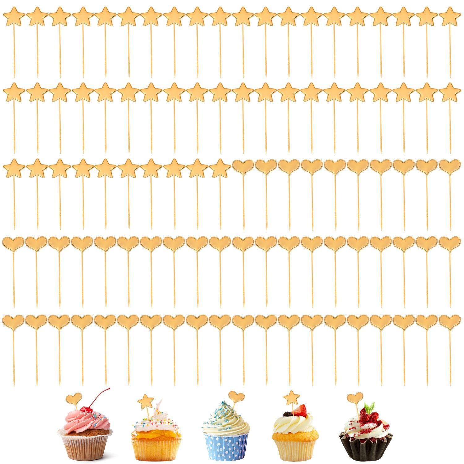 Tvsvkwe Gold 100 Cake Top Hats, Love Star Shapes, Creative Toothpick Plugin, Fun Card Inserts, Birthday Party En Decorations.