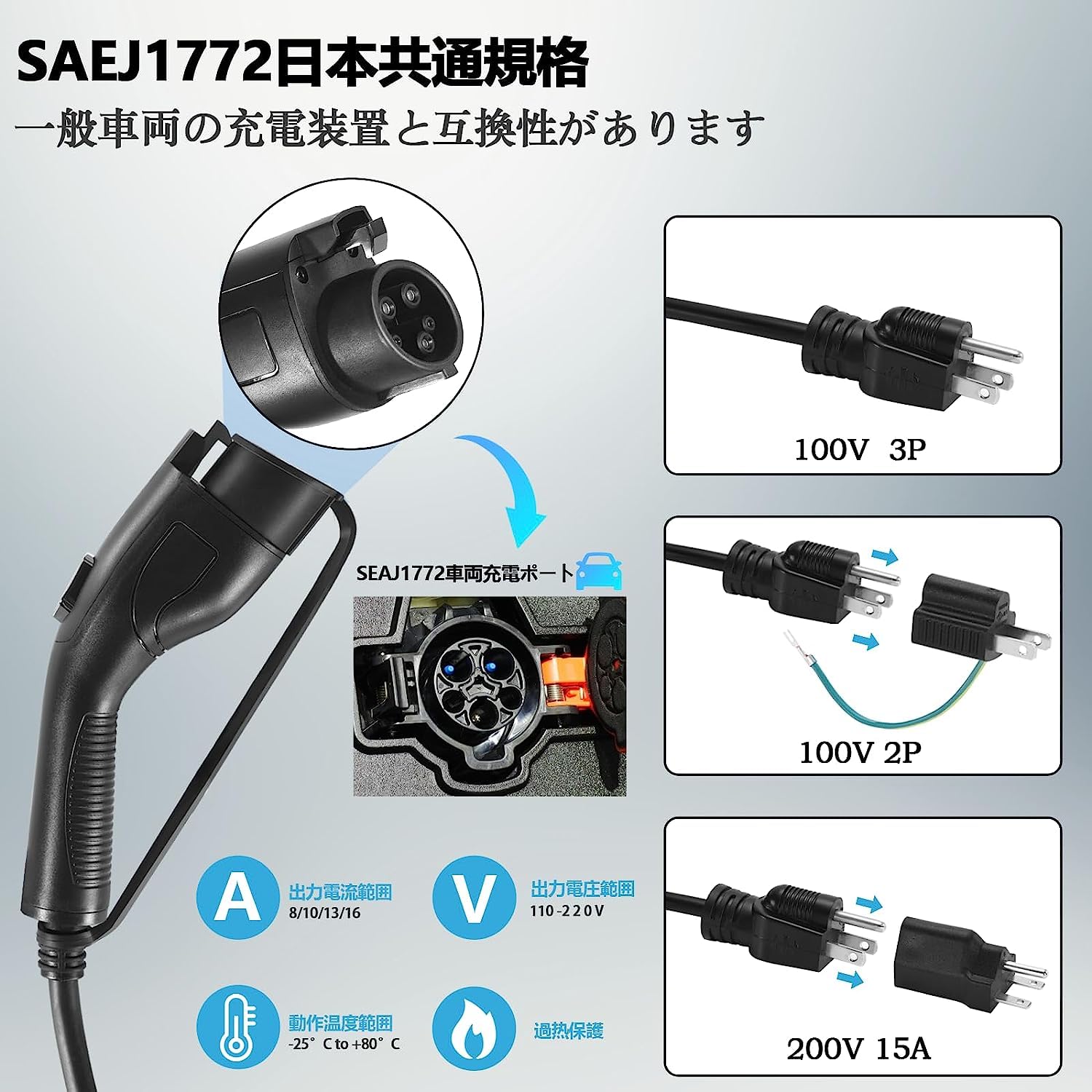Amazon.co.jp: joy all 電気自動車充電ケーブル SAE J1772 EV充電