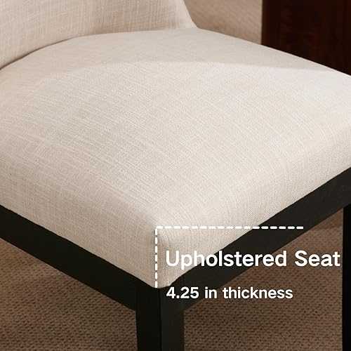 Miniatura 4 de Juego de 2 sillas de comedor de lino, sillas de comedor tapizadas con patas de madera negra, sillas de cocina de granja con respaldo medio, cómodas