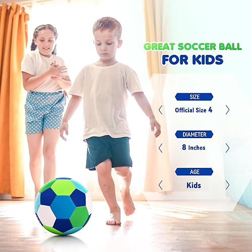 Miniatura 2 de INPODAK Balón de fútbol para interiores tamaño 4 para niños, pelota de fútbol suave y silenciosa para el interior de la casa, con bomba y caja de