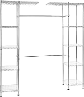 Amazon Basics Expandable Metal Closet Organizer with Hanging Rods & 10 Shelves, Adjustable 57-80" Wide, Chrome Heavy-Duty Storage