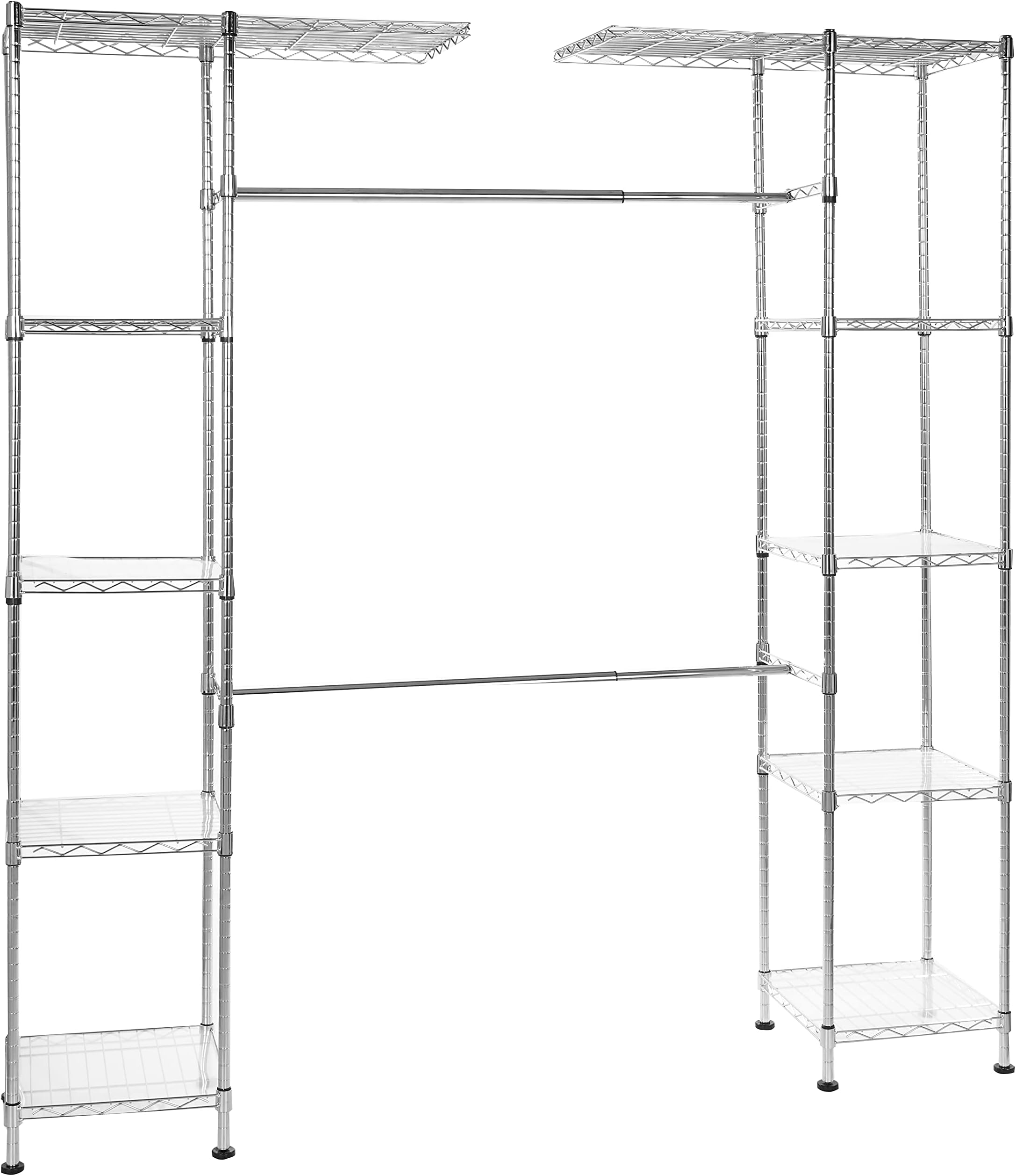 – Amazon Basics Expandable Metal Hanging Storage Organizer Rack Wardrobe with Shelves, Chrome