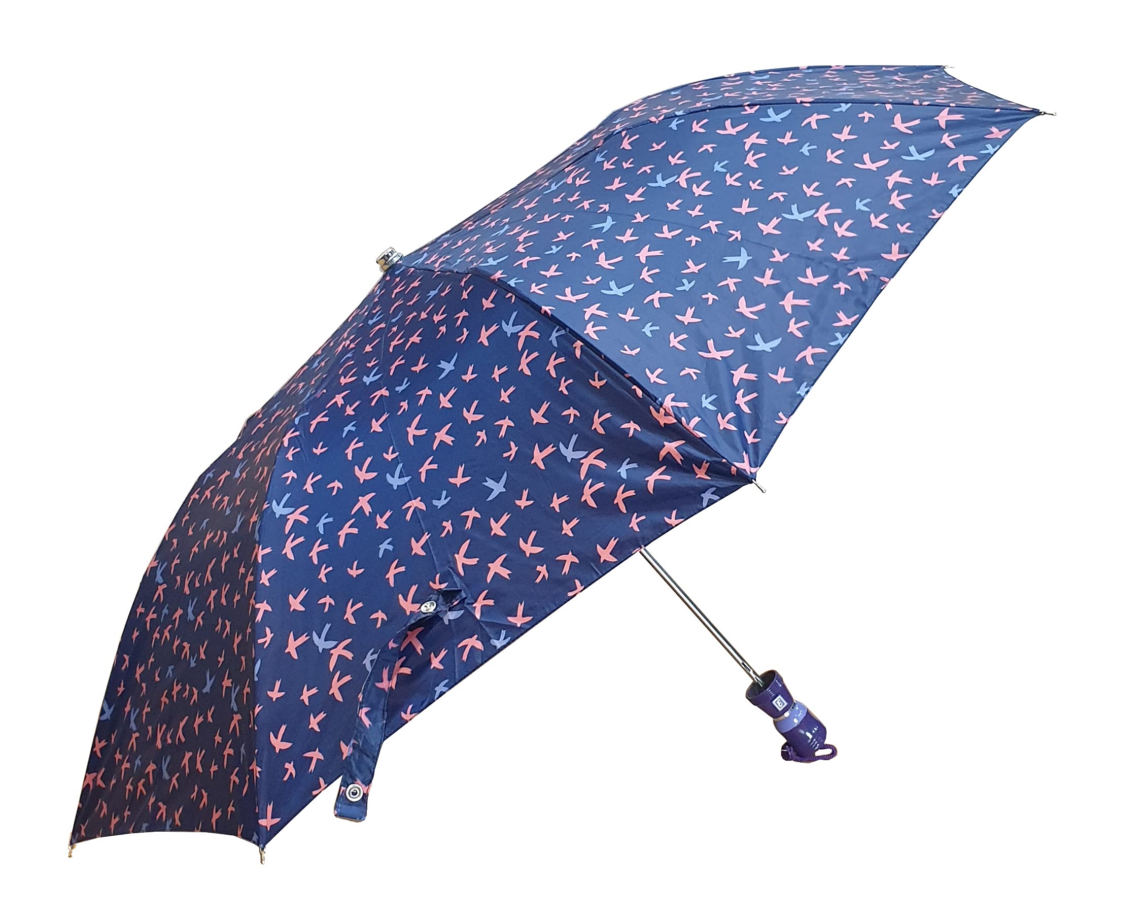 EpraiserWaterproof Nylon Abstract Leaf Design Automatic Open Mono Silver 2 Fold Sturdy ABS Ergonomic Handle Water Resistant/UV Protection Umbrella