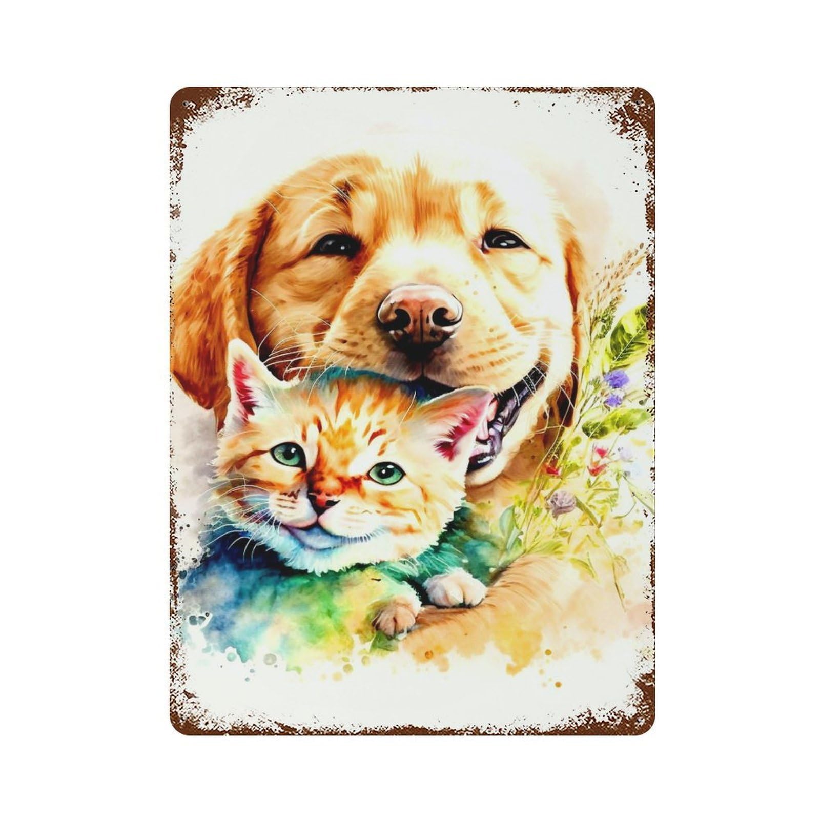 Dog And Cat Rusty Metal Tin Sign 15.7"x11.8", for Shed, Workshop And Garage Wall Decor, Novelty Wall Decor