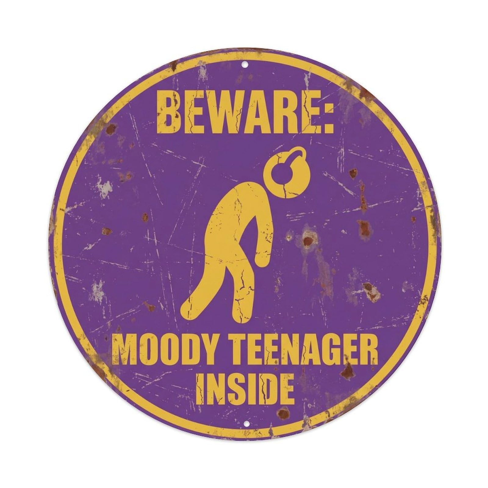 Beware Moody Teenager Funny Warning Notice Metal Tin Sign
