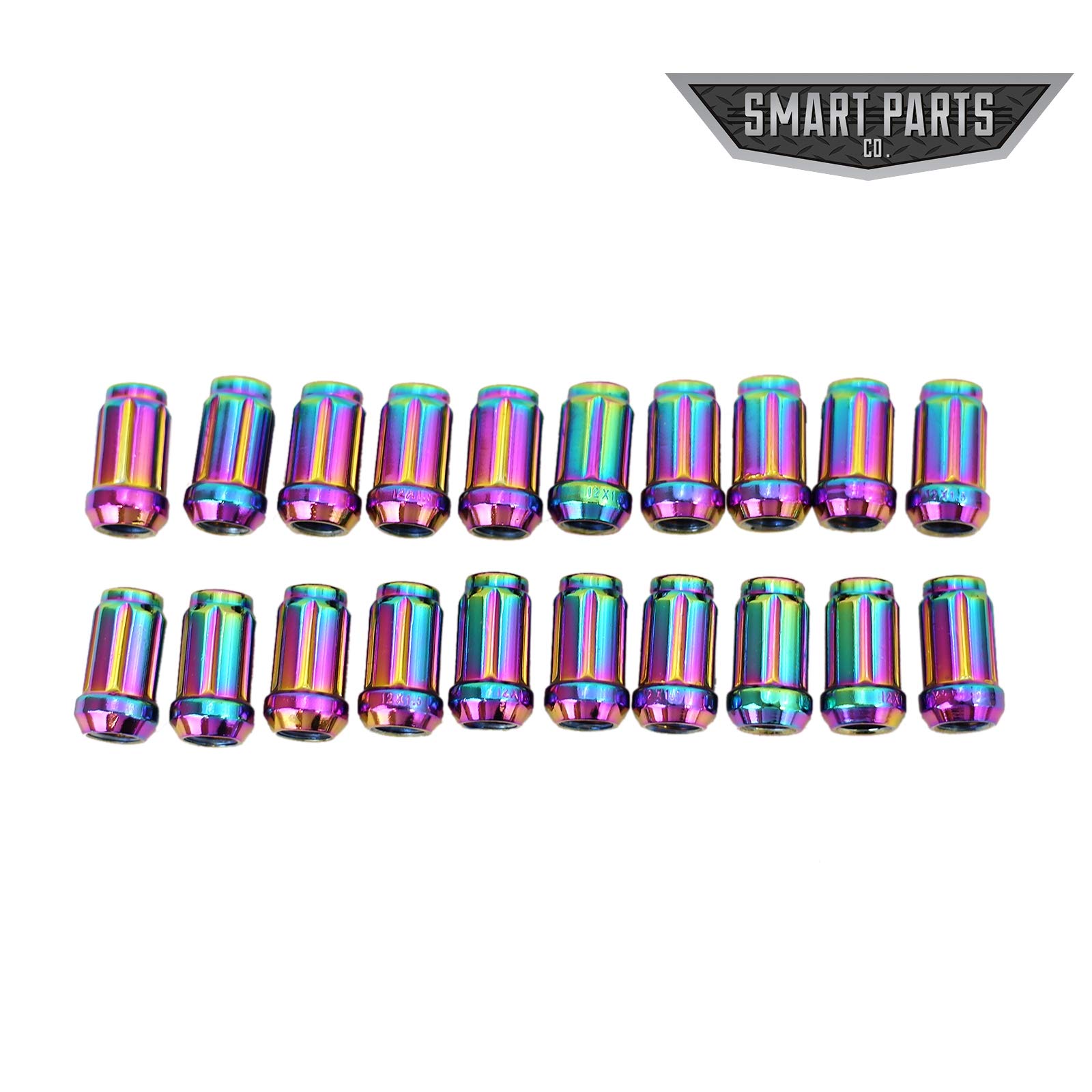 Smart Parts 20 PC 12x1.25 Neo Chrome Closed End Spline Drive Acorn Lug Nuts Key 1.4