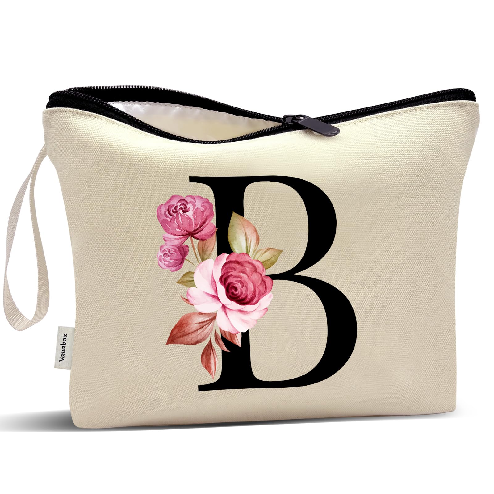 Vavabox A-Z Personalized Makeup Bag, Birthday Gifts for Women Mom, Gifts for Best Friend, Bride Bridesmaid Cosmetic bag (B, Cream Yellow)